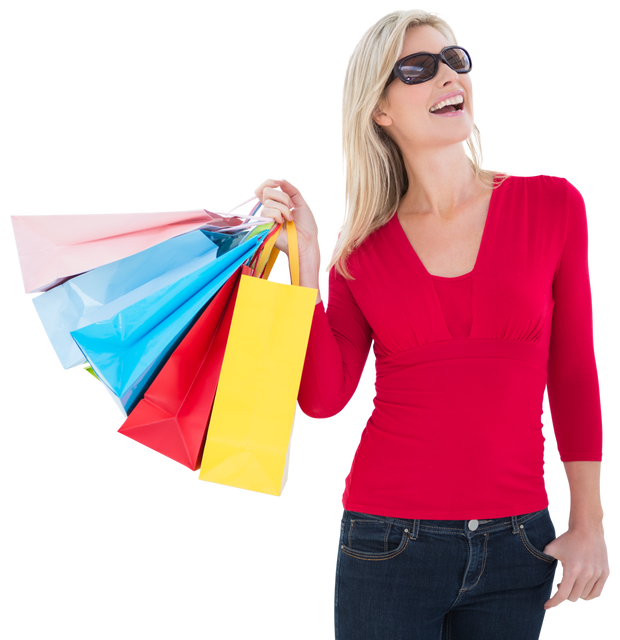 Transparent Excited Woman Holding Colorful Shopping Bags Isolated - Download Free Stock Videos Pikwizard.com