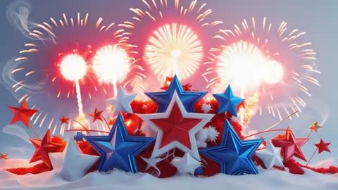 Patriotic Fireworks Display with Tricolor Stars Snow Scene
