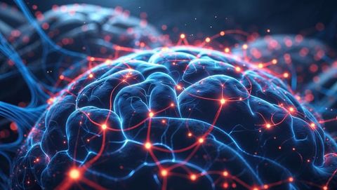 3d brain with glowing neural pathways and digital particle highlights