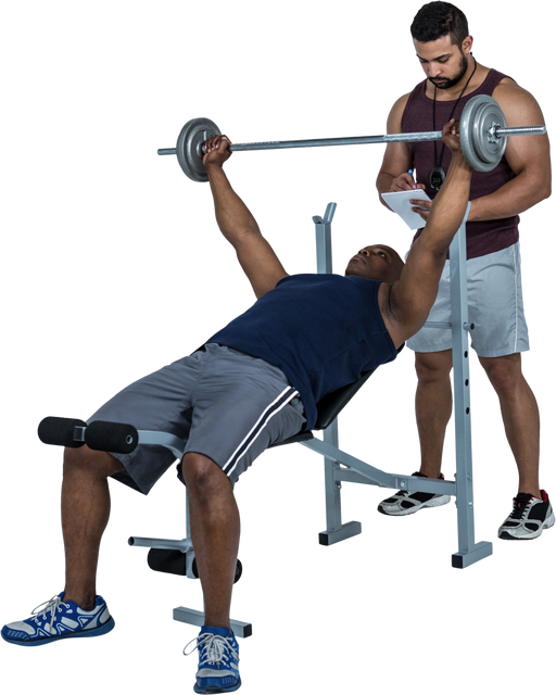 Transparent View of Trainer Guiding Man Lifting Barbell on Weight Bench - Download Free Stock Videos Pikwizard.com