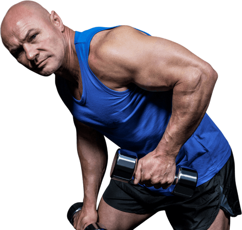 Athletic Man Lifting Dumbbells While Wearing Blue Tank Top on Transparent Background