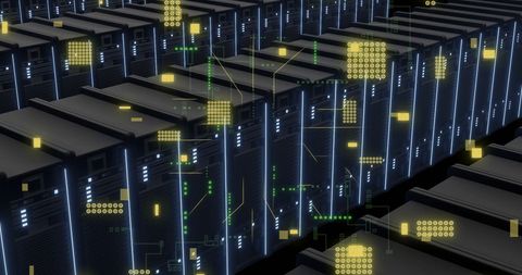 Digital data flow over computer servers technology concept