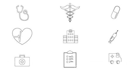 Collection of Medical Icons Including Caduceus and Ambulance