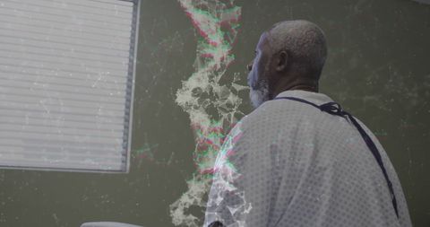 Senior patient analyzing medical dna visualization in hospital