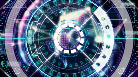 Futuristic Digital Interface with World Map and Data Network