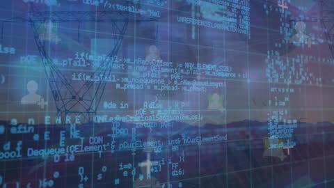 Digital Data Overlay on Landscape with Power Lines