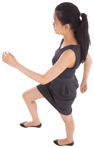 Asian Woman in Black Dress Walking on Transparent Background