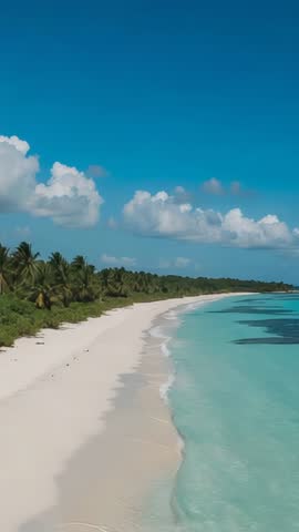 Drone Mapping Tropical Beach, Capturing Palm Grove and Turquoise Reef Shadows - Vertical Video