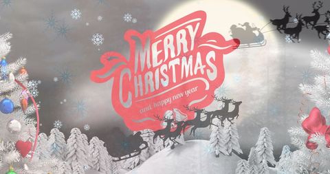 Festive christmas scene with santa sleigh and holiday greeting