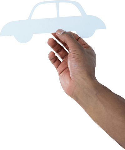 Hand holding transparent paper car shape on white