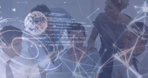 Business team collaborating in futuristic digital environment