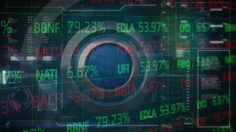 Digital Stock Market Display with Data Overlay and Graphics