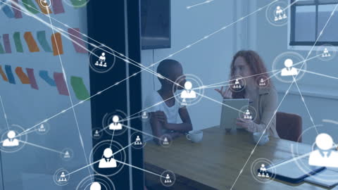 Business Team Collaboration with Digital Networking Overlay