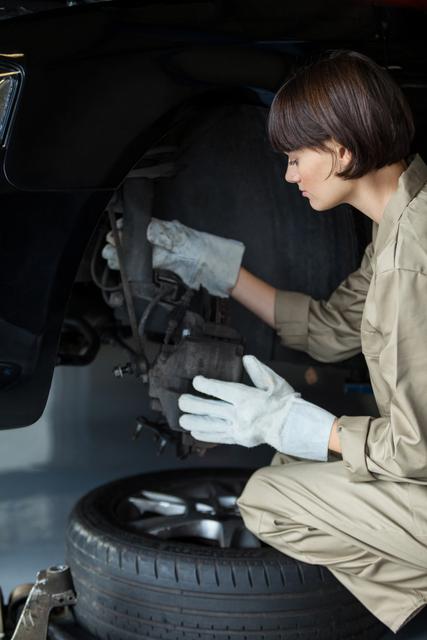 Female mechanic repairing car brake - Download Free Stock Photos Pikwizard.com