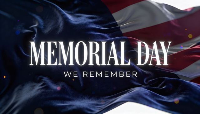 Memorial day tribute banner draped american flag bold serif typography remembrance