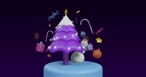 Whimsical Purple Christmas Tree and Festive Decorations
