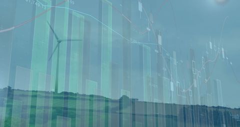 Overlay of Financial Graphs with Wind Turbine Landscape - Download Free Stock Images Pikwizard.com