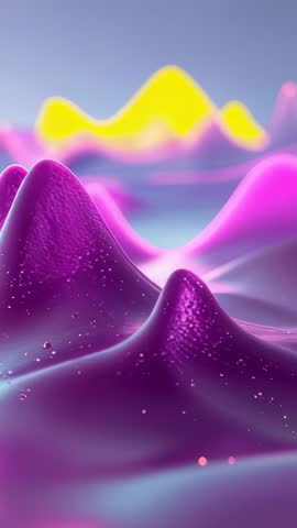 Vertical 3D Neon Peaks Panning Loop with Glowing Droplets and Futuristic Ambient Motion