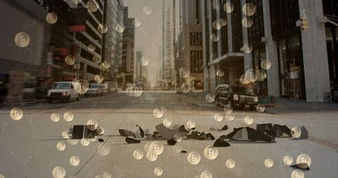 Bitcoin Dominance Over Dollar Symbol in Urban Cityscape