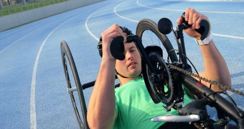 Wheelchair athlete training on track for competition