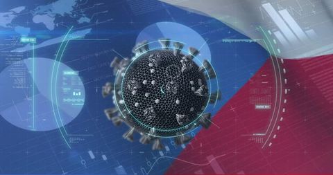 Czech republic flag with digital virus data overlay