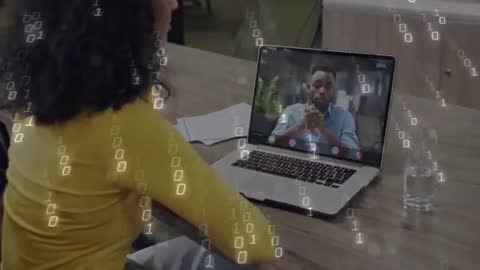 Professional Video Call with Binary Code Overlay