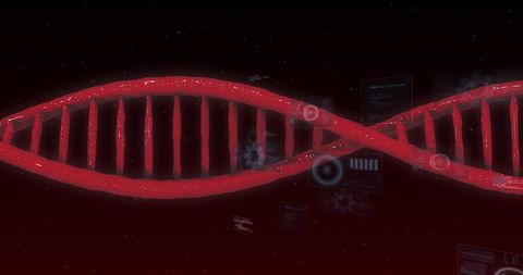 digital red dna helix with interface screens on dark background - Download Free Stock Images Pikwizard.com