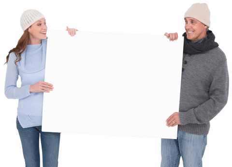 couple in warm clothing holding white transparent poster board - Download Free Stock Videos Pikwizard.com
