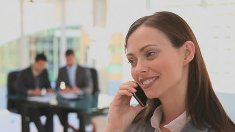 Professional Woman Talking on Phone in Office Environment
