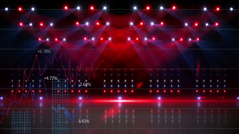 Animated Overlay of Financial Data and Red Stage Lights