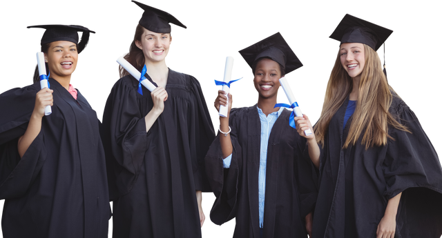 Transparent Background of Four Happy Female Graduates Holding Diplomas - Download Free Stock Videos Pikwizard.com