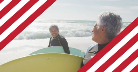 Senior Couple Enjoying Surfing Experience Together on Sunny Beach