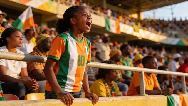 Young ivory coast fan cheering and leaning on barrier wearing number 10 jersey in stadium