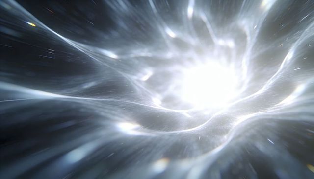 Radiant Energy Vortex Emitting Luminous Ribbons, Cosmic Light Burst and Ethereal Glow