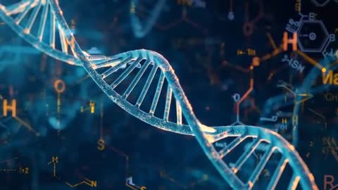 Glowing DNA Helix with Digital Elements in a Futuristic Setting