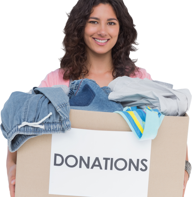 Woman Holding Box of Clothes for Charity on Transparent Background - Download Free Stock Videos Pikwizard.com