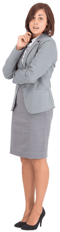 Transparent hispanic businesswoman expressing surprise in formal attire