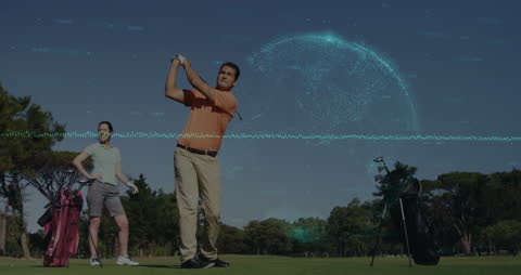 Golf Players with Futuristic Data Overlays