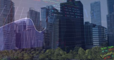 financial graphs overlaying urban skyline in business concept - Download Free Stock Images Pikwizard.com