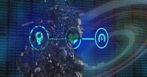 Digital human representation with data connection icons