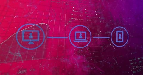 Digital Network Connectivity Display with Icons on Gradient Background