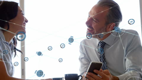 Business Colleagues Interacting with Digital Network Overlay