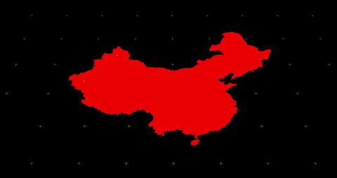 Red Map with Fast-Moving Network Connections on Black Background