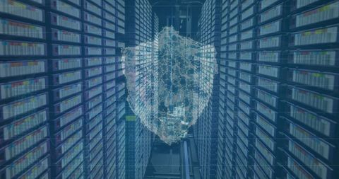 cybersecurity network shield with data in server room - Download Free Stock Images Pikwizard.com