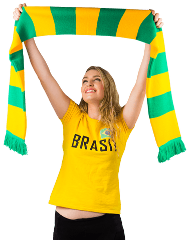 Excited Brazil Football Fan Celebrating with Scarf on Transparent Background