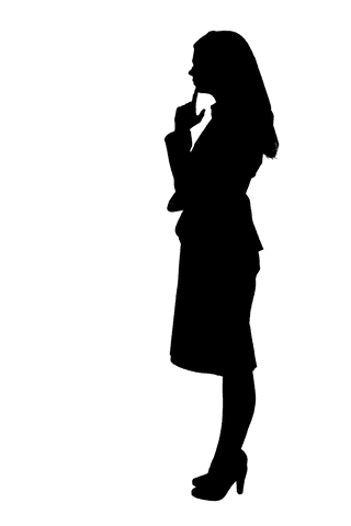Silhouette of Businesswoman Pondering on Transparent Background