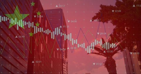 Chinese Economy Concept with Financial Data Overlay on Cityscape