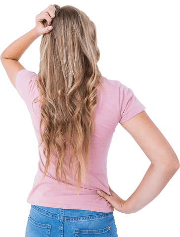 Thoughtful Woman with Long Wavy Hair in Transparent Background