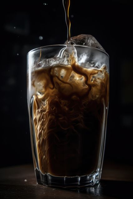 Glass of iced black coffee on dark background, created using generative ai technology - Download Free Stock Photos Pikwizard.com