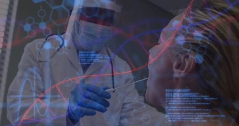 Doctor performing nasal swab in technological clinic setting